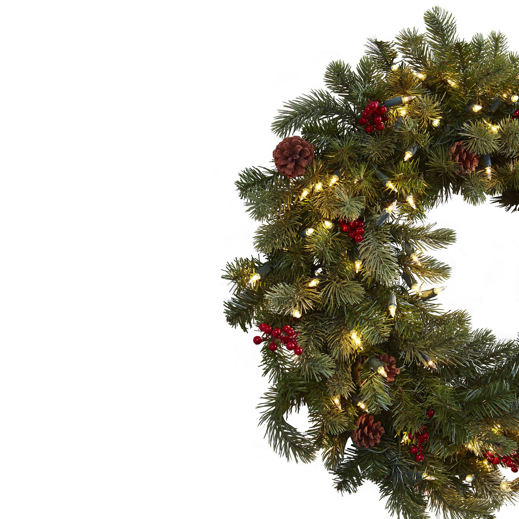 30" Pre-Lit Berries & Pinecones Wreath